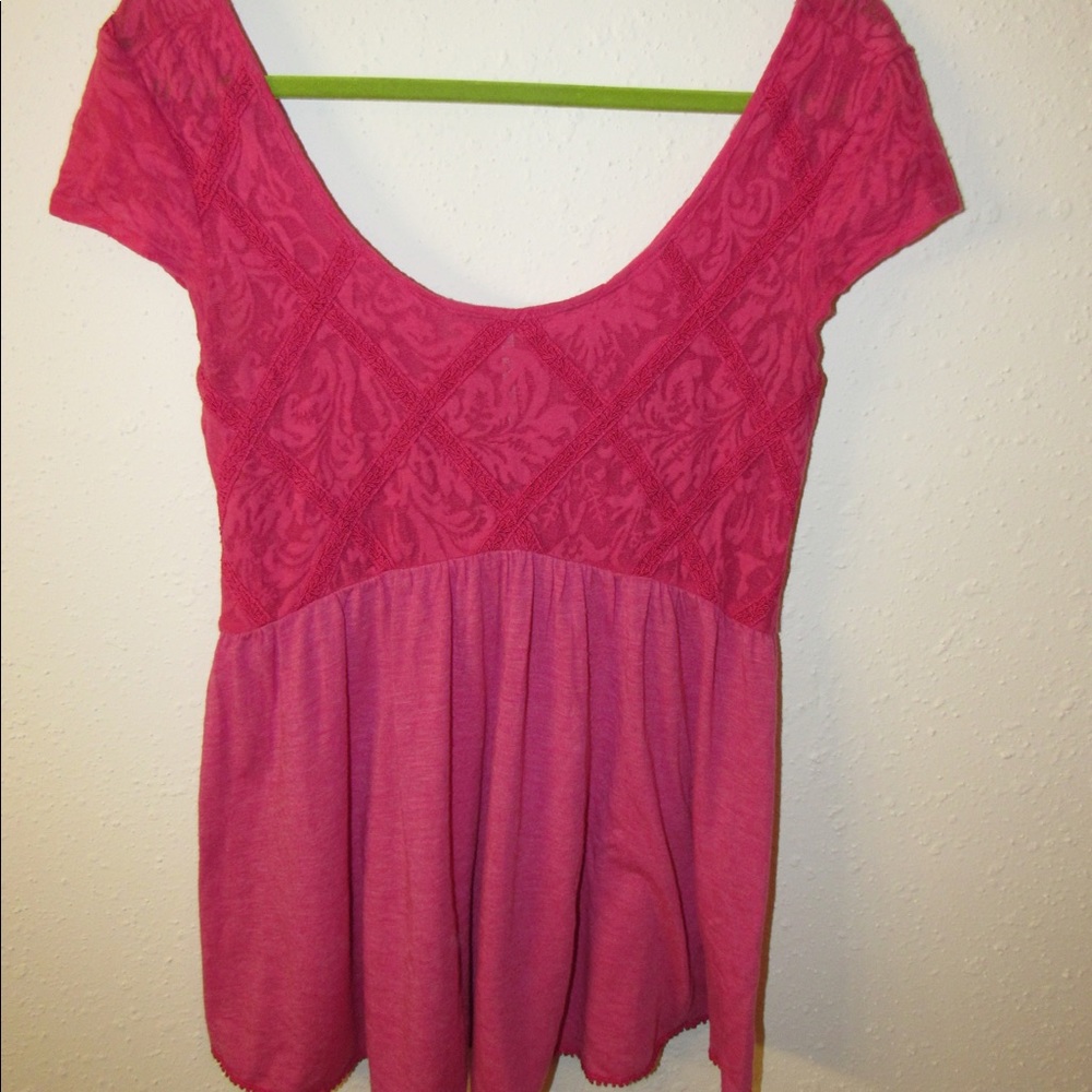 Pink free people top lace detail